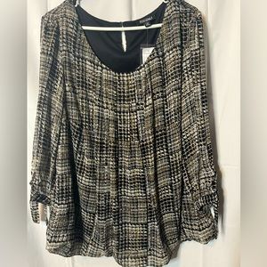 NWT Dressbarn roz & Ali 3/4 sleeve black and gold blouse pullover Size 3X